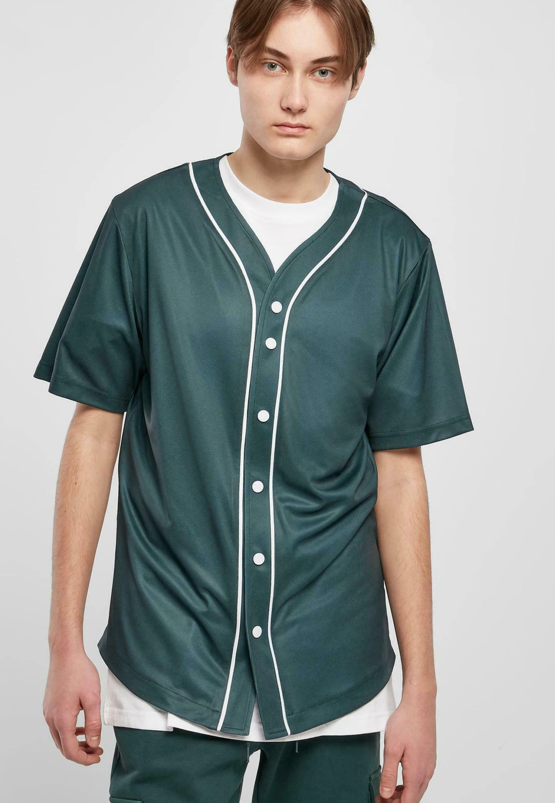 URBAN CLASSICS Baseball - Chemise - Bottlegreen White