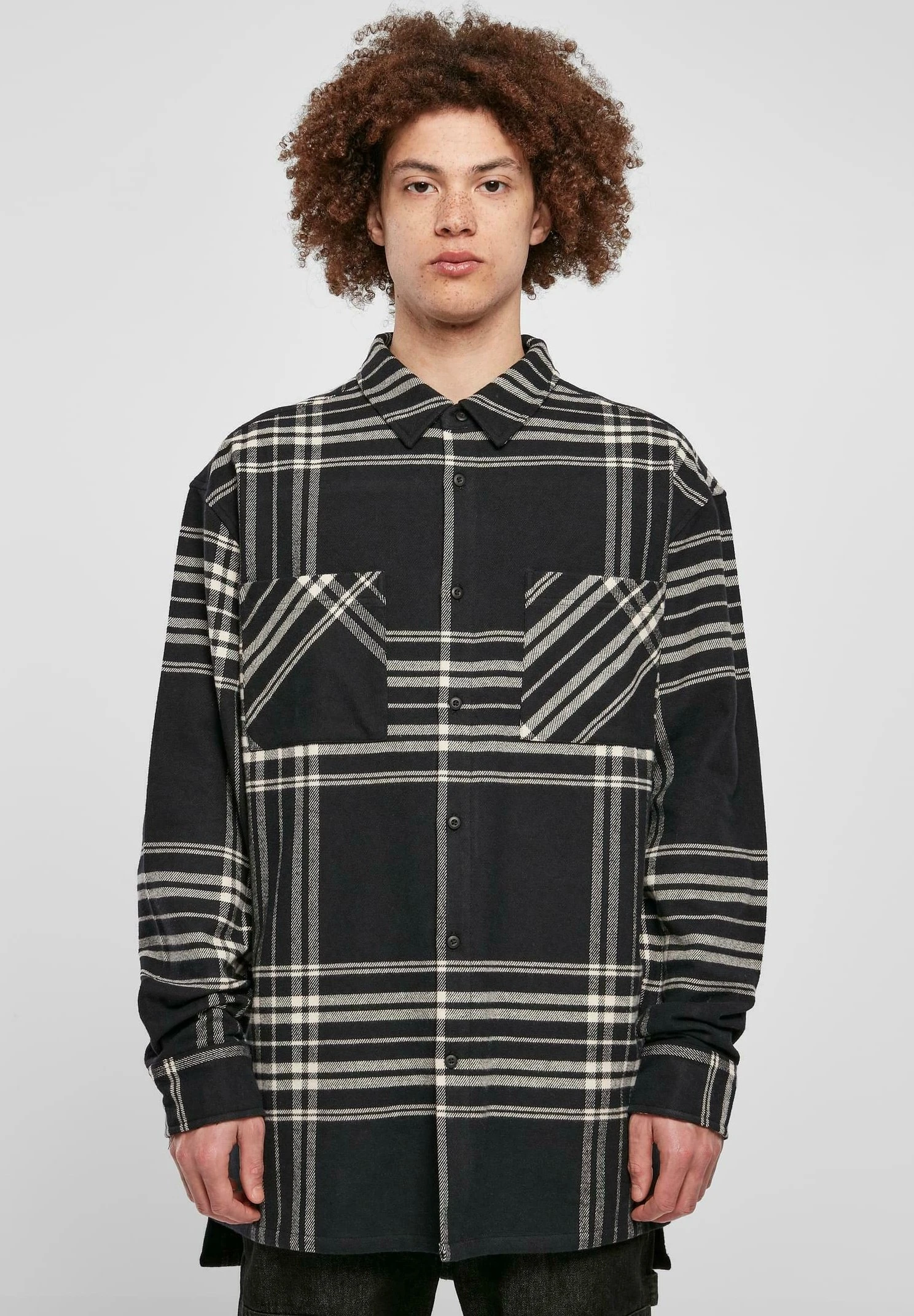 URBAN CLASSICS Long Oversized Checked Summit - Chemise - Black