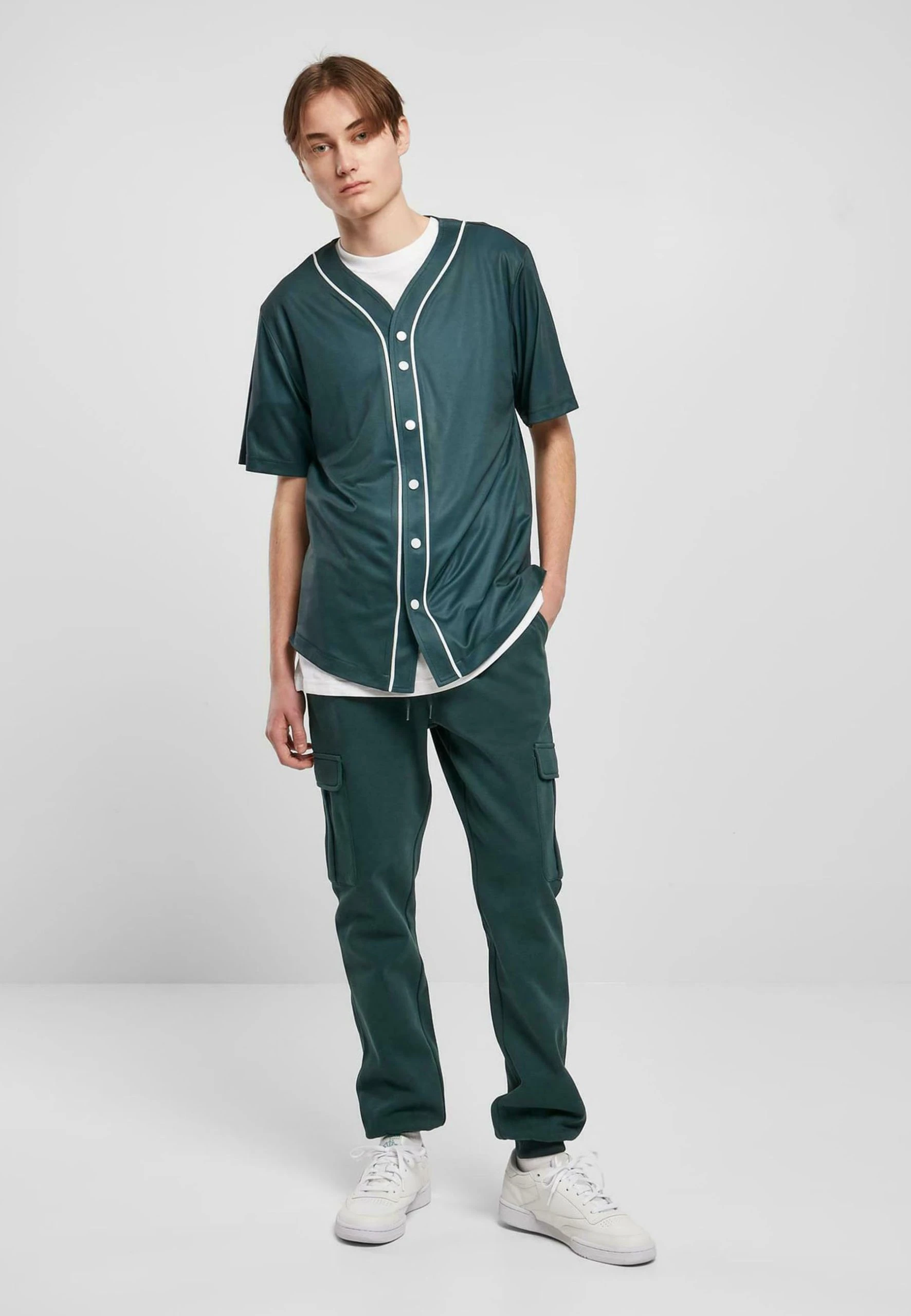 URBAN CLASSICS Baseball - Chemise - Bottlegreen White – Image 2