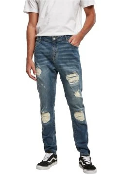 URBAN CLASSICS Heavy Destroyed Slim Fit Jeans - Jean Slim - Blue Heavy Destroyed Washed