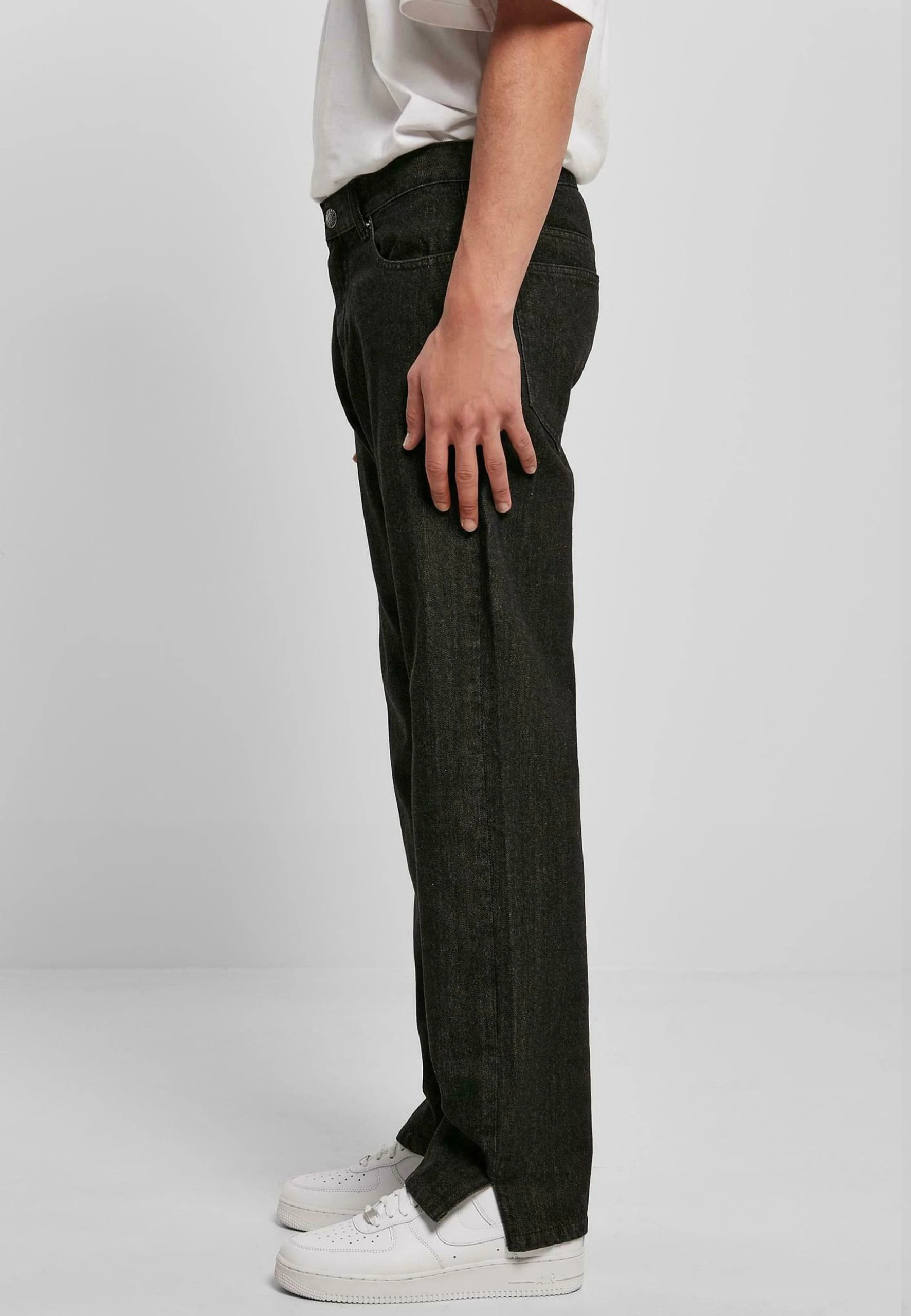 URBAN CLASSICS Straight Slit Jeans - Jean Droit - Black Raw – Image 4