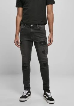 URBAN CLASSICS Heavy Destroyed Slim Fit Jeans - Jean Slim - Realblk Heavy Destroyed Washed